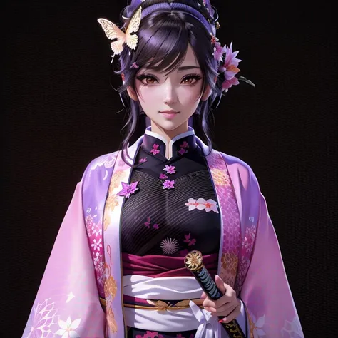 Arabian style image of a woman in a kimono with butterflies in her hair, Highly detailed characters, render of a cute 3d anime girl, Anime-style 3D, Photorealistic anime girl rendering, Anime characters, April Rendering, Smooth anime CG art, 3d anime girl,...