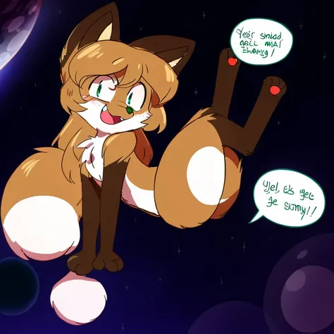 Nervous smiling, uploaded the e621, space background, in space, floating in space, beautiful and detailed, woman (((female))) ((anthro)) Fox, (Averi, Fox girl), cinematic lighting, Fox, (anthro, fluffy fur, character focus:1.1), 1girl, anthro fox girl, bod...