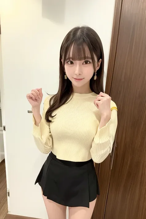 black mini skirt　skirts should be shortened　gravure idol pose　hotel　not a yellow dress　white clothes　high resolution　not too sma...