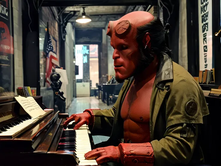 hellboy playing piano on new york