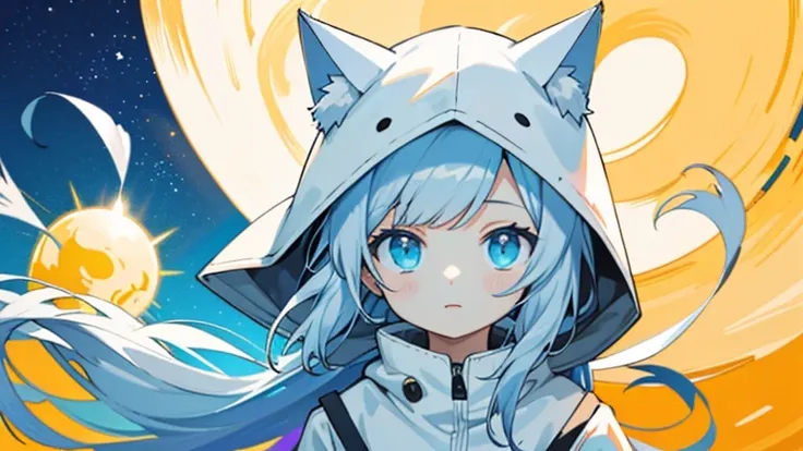 Moon and sun、Abstract Painting、Cat ear、White hooded parka、Girl、Captivating look