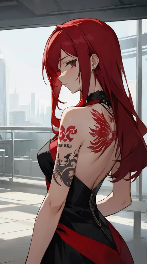 Lady,Red hair,dress,beautiful,anime,tattoo