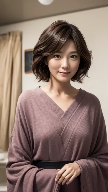 Japanese women、50 years old、Medium-haired brown hair、Wavy Hair、nude、Fantasy、