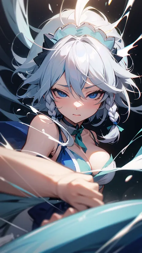 highest quality　Neutral face　woman　I have long hair　Odd Eye　one person　Gray Hair　Sakuya Izayoi　beautiful girl　Cat ear　naked　ejaculation　Masturbation　ＳＥＸ