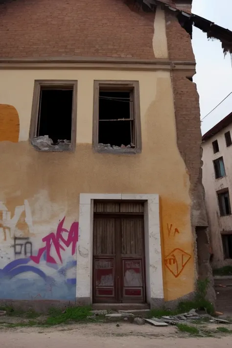 Bela notices a mysterious old building with broken windows and faded graffiti.