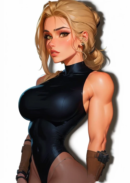 sexytoon, 8k, desenho de uma mulher com um vestido preto e seios grandes, suor muscular lara croft, estilo de arte dos desenhos animados, estilo de fluxo aeon, cel - estilo de arte sombreado, lara croft como mulher aranha, in a mixed style of æon flow, fan...