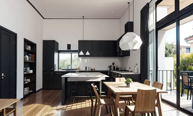 Cozinha planejada com móveis de Lacca na cor preto.