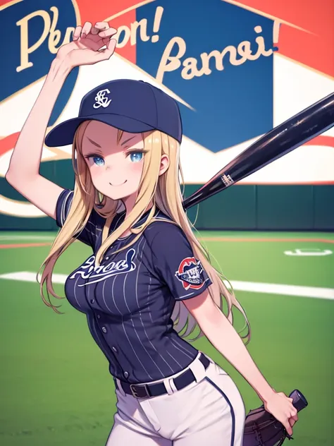 masterpiece、highest quality、high resolution、very detailed、girl、blonde、blue eyes、big breasts、baseball player、baseball player、wear...