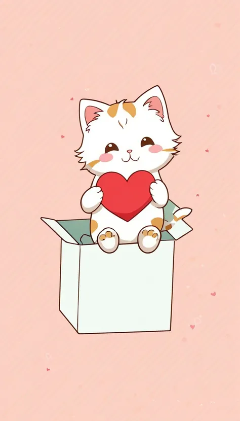 minimalist design anime artwork a cute little cat, in a box with a heart pattern  . anime style, key visual, vibrant, studio anime, highly detailed . clean, simple, restrained, elegant