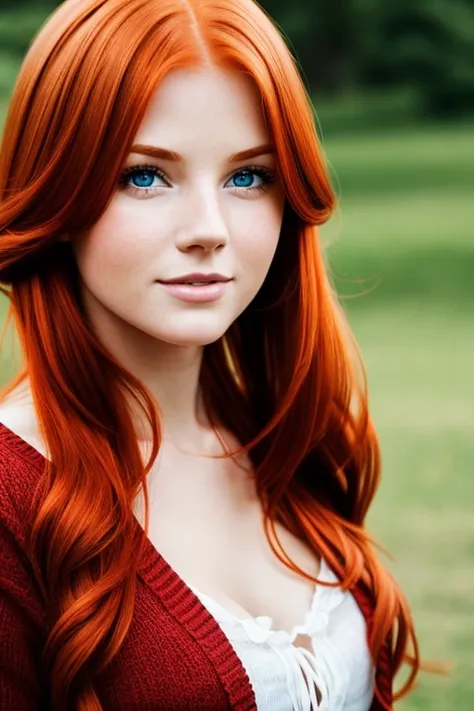 face of a young redhead woman looking to a camera