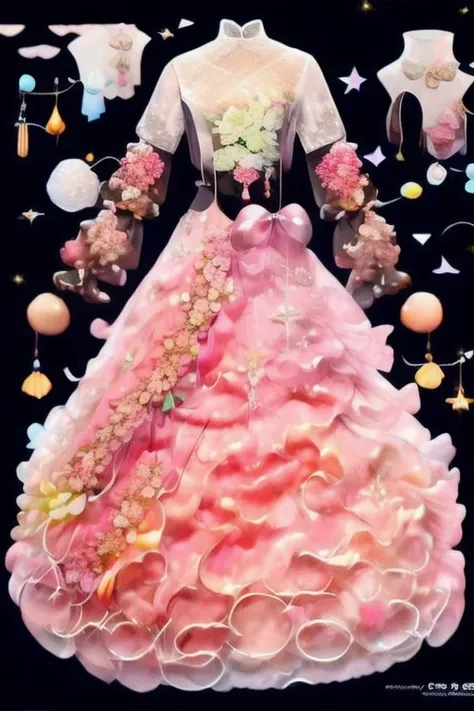 concept art rococo dress clothes cake inspired, pastel, jewellry, flowers