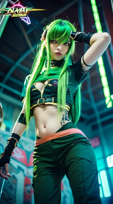 uma mulher com Green Hair e tatuagens, Cyberpunk Women Anime Women, pants, Beautiful Angry Cyberpunk Goddess, Cyberpunk art style, Cyberpunk Anime Digital Art, Cyberpunk anime art, Mysterious, Portraiture, Cyberpunk anime art, Cyberpunk themed art, Cyberpu...