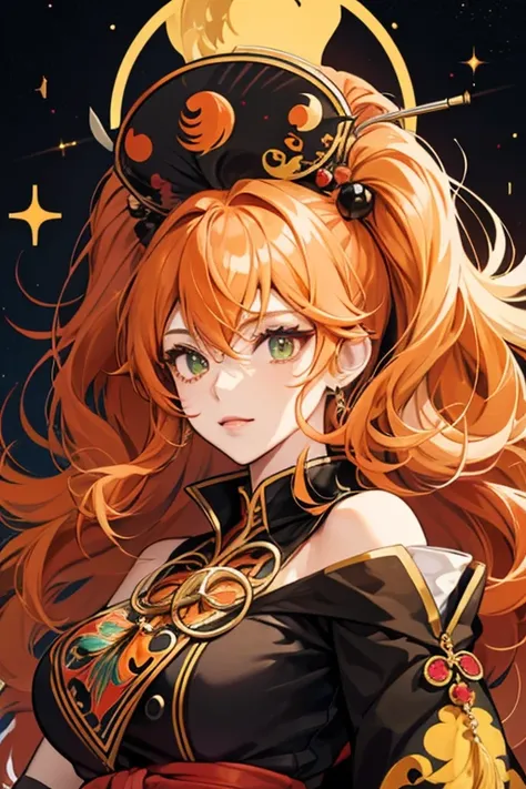 Junko has shoulder-length orange hair with spiky ends and topped with a cowlick. Her eyes are green and she wears glasses. SPARKLE; GLITTER