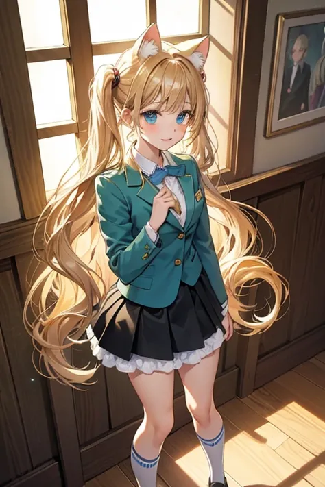 Miria has long, wavy, light gold hair tied into high pigtails and sparkling blue eyes. Being the youngest, she is the shortest out of most of the students in her class, after Nicola. Her choice of clothing is an outfit that resembles that of an idol : a gr...