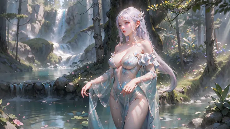 （Injured dragon girl in the forest：2.0），（Wet semi-transparent dress：1.9），Ethereal Background, Mysterious atmosphere, rich and colorful, Complex Mode, atmosphere, 超high resolution, (Realistically:1.4), RAW photos,16K,drama灯光,，hyper-realistic illustration, h...