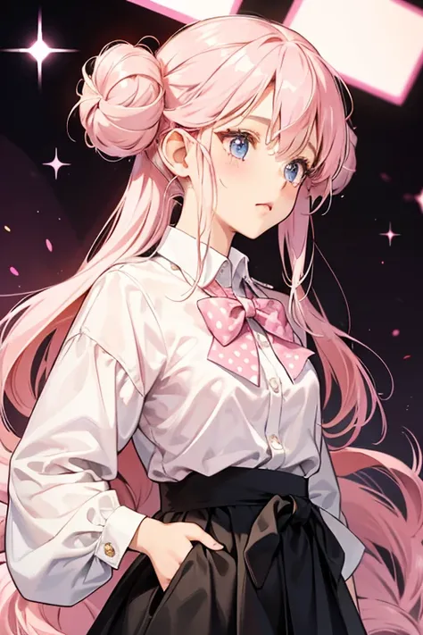 She has long pink hair with large twin buns and small tufts sticking out on her sides. She also wears a large light pink polka-dotted bow on the front of her hair.

Casually, Momona is seen wearing a uniform-like pink and white shirt with a red tie. Along ...