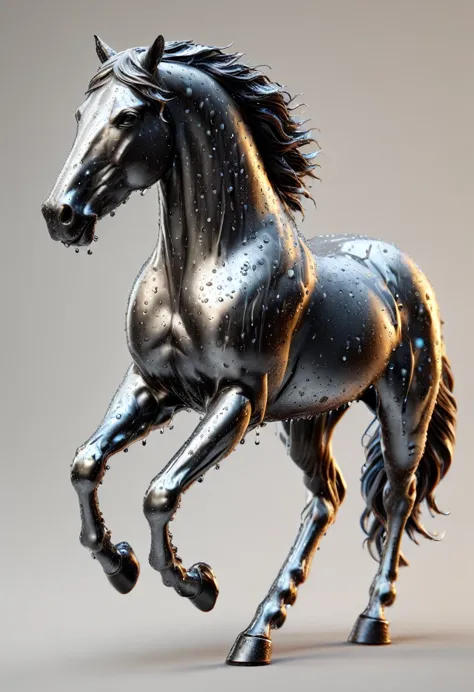 a running horse made of liquid metal, detailed sculpture, hyper detailed, 8k, masterpiece, ultra-detailed, photorealistic, physi...