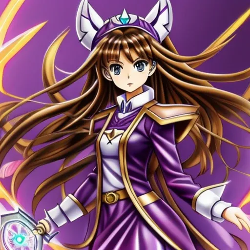 magical girl　brown hair　yu-gi-oh style illustration