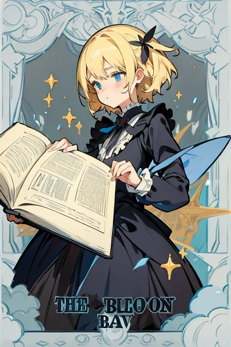 Blonde girl,Black Suit,ribbon,Frills,Magic spellbook