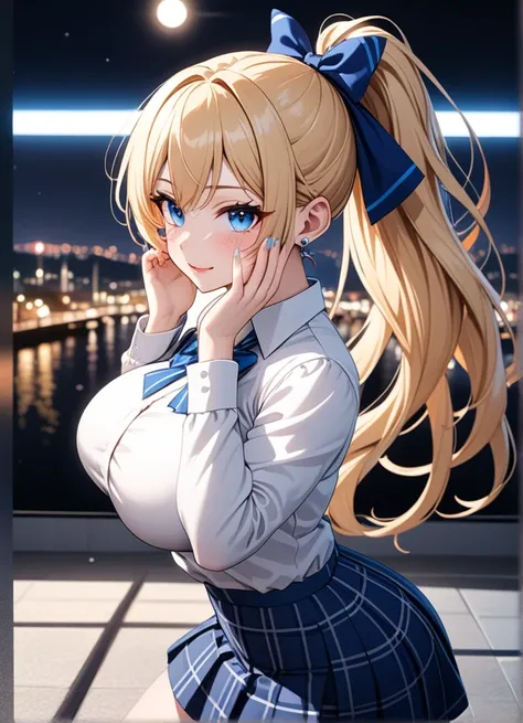 ((One girl)), Beautiful Face,An evil smile,Blushing,Glossy Lips,Abstract, Harbor night view, ((Anime style background)),masterpiece, highest quality, so beautiful, Absurd, up to date, Complex details, Pink long nails,AI-generated, Complex,High resolution, ...