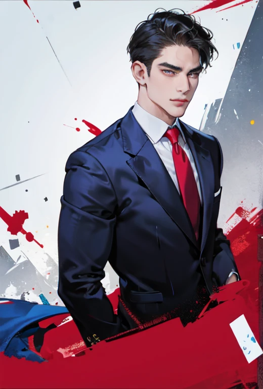 Hot ceo guy with a red tie, and deep blue blazer