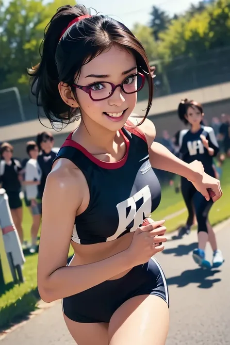 Sports competitionsの日、Sports competitions、gallery、Students cheering、女子100 m競走、((highest quality:1.4、8k、32k、Hmph:1.3))、(An unparalleled masterpiece)、((RAW Photos、realism:1.6))、Japanese Girls、Outdoor,playground,Schoolyard,Schoolyard,(physical education:1.3),...