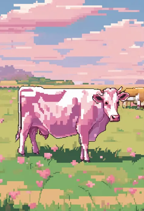 Kasuga，dairy cow，Pixel，Pink grassland