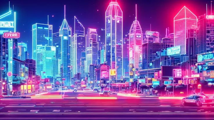 Pixel Games，Set design，Fantastic scene，Cyberpunk Style，Neon color，High saturation，Space City，Lots of signs,temporarily stopped， Pink glow,Chinese style signboard