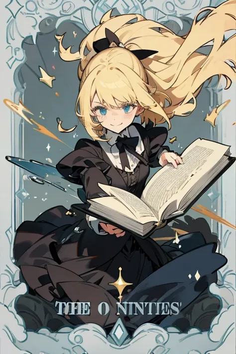 Blonde girl,Black Suit,ribbon,Frills,magic,book of magic,Point first,decisive battle,smile,tears