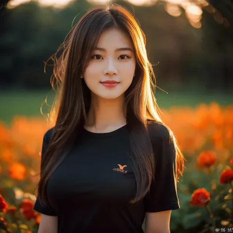 Aarav woman wearing a black shirt stands in a field of flowers., beautiful south korean women, beautiful Asian girl, Beautiful Asian woman, หญิงKorean girlที่งดงาม, หญิงKorean girlที่สวยงาม, Asian girl, Chinese girl, young Asian girl, Korean girl, Asian gi...