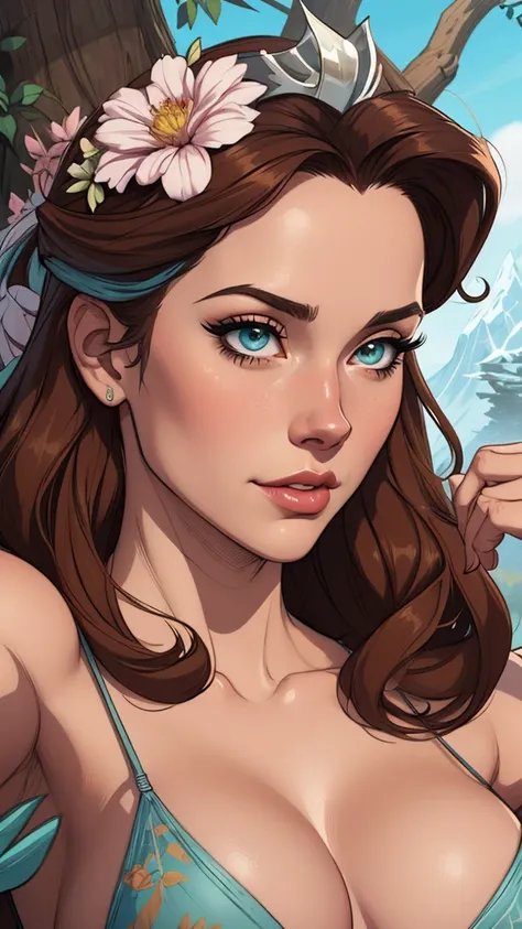 Personagem mulher estilo atompunk Fiona rainha Anna de Arendelle com marcas de guerras Imagem de desenho animado de uma mulher .Ilustra??o estilo desenho animado, estilo de arte dos desenhos animados, estilo de arte dos desenhos animados, digital illustrat...