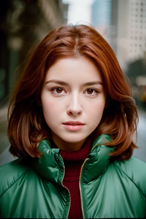 arafed woman with red brown hair, hyper realistic film photography,
