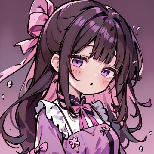 Absurd, High resolution, (Anime Style:1.1), ((Tabletop)), ((highest quality)), (Super detailed), (beautiful),beautiful face、(lift),length、アジイチGothタイル，Big eyes, Dense lines, Mixed Pattern，cute,1. Goth, Extending the pattern、Brown Hair、cute Ribbon、purple one...