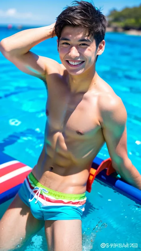 male　Age 20 swimwear hawaii lifesaver smile