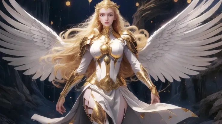 ((best quality)), ((masterpiece)), (detailed), powerful female warriors,white goddess, white long hair, soft gaze,action， full b...