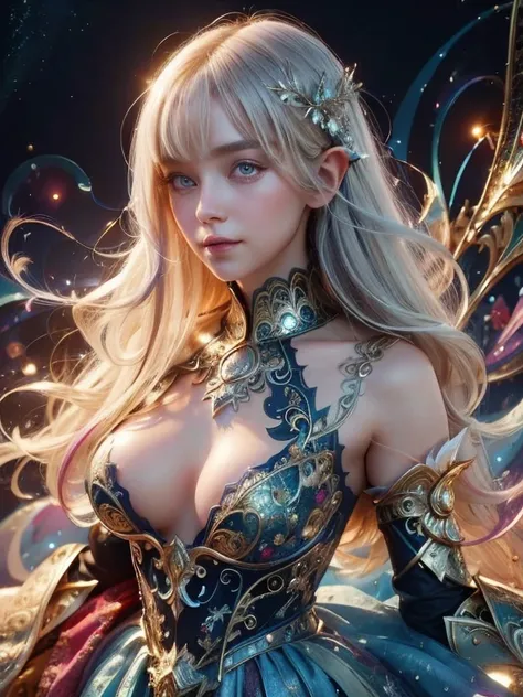 (Best quality, 4k, High-resolution, Masterpiece:1.2), Ultra-detailed, Realistic, Radiant lighting, Epoch Elves, White Hair, Dodger Blue Eyes, Fantastical colors, Fine art, Ethereal beings, Dreamlike, Whimsical creatures, Detailed facial features, Glowing e...