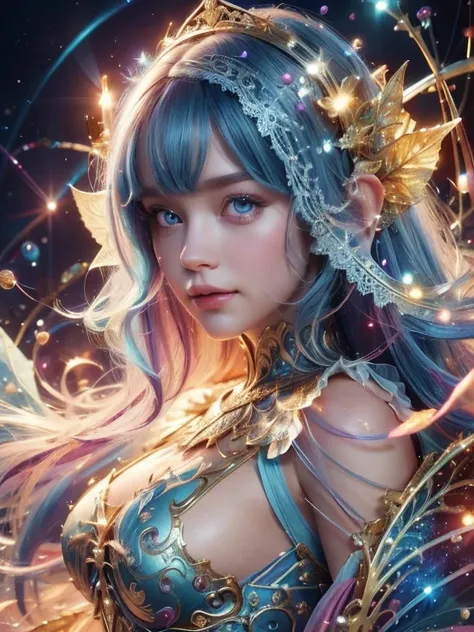 (Best quality, 4k, High-resolution, Masterpiece:1.2), Ultra-detailed, Realistic, Radiant lighting, Epoch Elves, White Hair, Dodger Blue Eyes, Fantastical colors, Fine art, Ethereal beings, Dreamlike, Whimsical creatures, Detailed facial features, Glowing e...