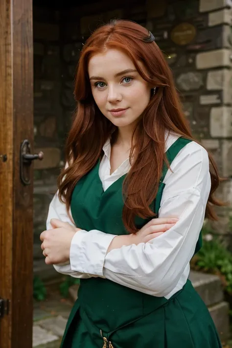 Beautiful woman,20 years, Ireland 🇮🇪, irish ethnicity , red-haired, dressed in traditional clothing 