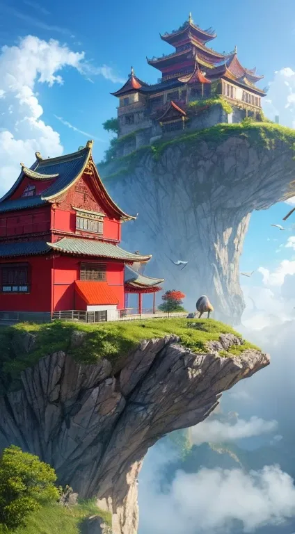 color (fantasy: 1.2), (Traditional Chinese style), (Unusual red building, floating above the clouds), Patchwork Cottage, Floral decoration, world, concept art, inspired by Andreas Rocha, Artstation Competition Winner, fantasy art, (Sky City), Ross Tran, wo...