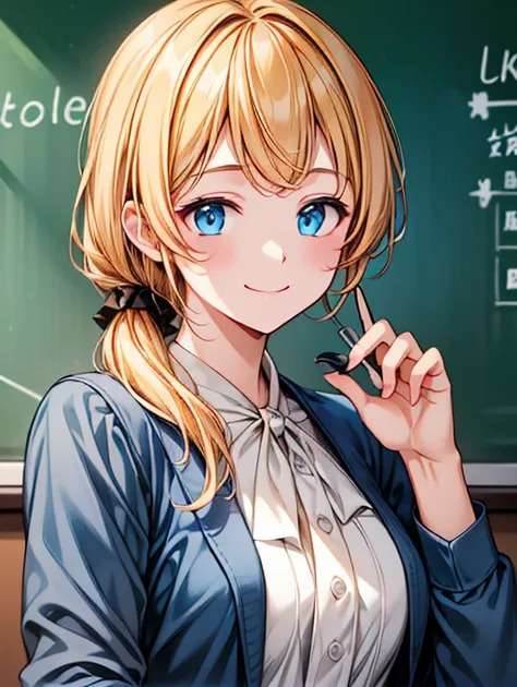 high resolution、high definition、high quality、masterpiece、1 female、ellen baker、school teacher、blonde、blue eyes、light blue suit、sc...