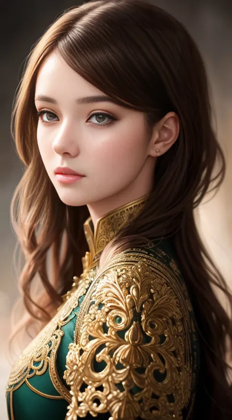 Beautiful 8k portrait of a girl with brown hair，complex，grace，Very detailed，Grandiose，Digital Photography，Artgerm Surrealist painting filigree art with Nguyen Jia and Greg Rutkovsky，shattered glass，（masterpiece，Side seams，Exquisite and beautiful eyes：1.2 )...