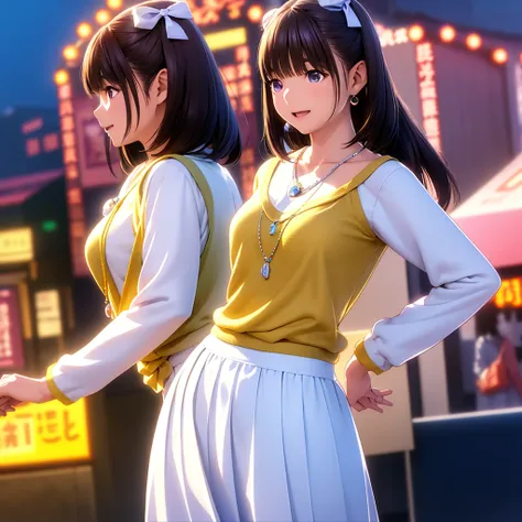 High resolution,8k,highest quality,detailed,Semi-realistic anime,Anime 3D Style,Smooth anime CG,1peopleの少女,20 year old Japanese woman,slim,Modeled,Shiny brown hair,Medium Hair,detailedな顔,Beautiful and detailed,Glowing Skin,(Long sleeve tops、Long skirt),Ear...