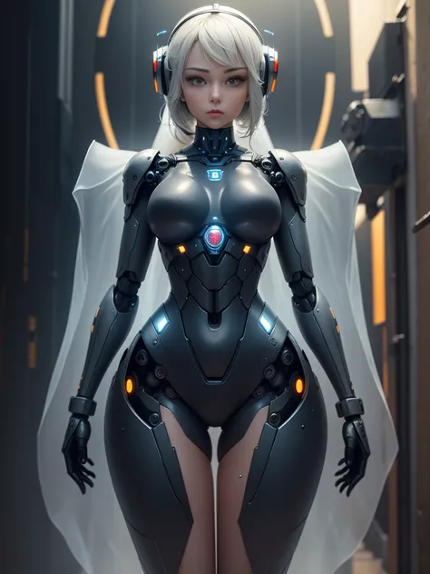 A robot with a perfect female face, Ultra-realistic humanoids, Robots with human-like faces and mechanically detailed bodies, 8K images, Robot holding a bird in his hands, Peace的环境, Future city background, Ultra-realistic robot with human-like features, Pe...