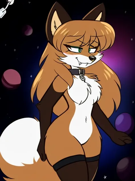 Nervous smiling, uploaded the e621, space background, beautiful and detailed, woman (((female))) ((anthro)) Fox, (Averi, Fox girl), cinematic lighting, Fox, (anthro, fluffy fur, character focus:1.1), 1girl, anthro fox girl, body fur, curvy, sexy, nice, cut...