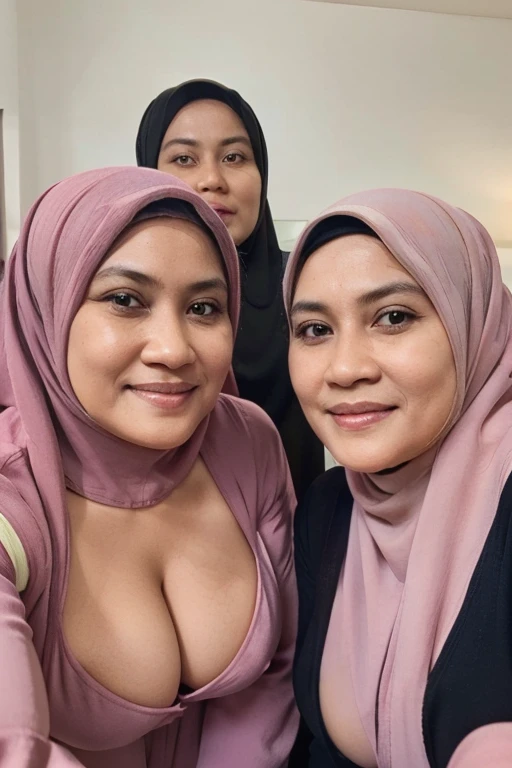 45 years Old, three women, Hijab Indonesian woman,larges Big breasts,cleavage, Gamis, Breasts out from her clothes : 4.9, at teacher office,sweet smiles,eye bag, full body photo