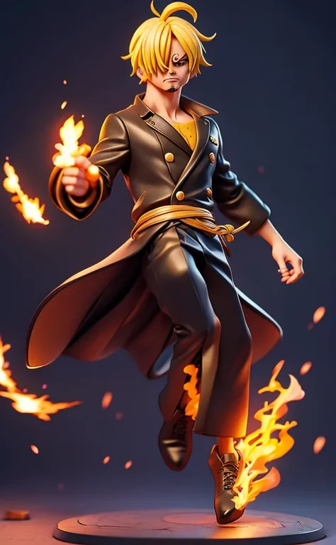 1man, sanji in anime one piece, short hair , yellow hair, black eyes, handsome, black clothes, realistic clothes, detail clothes, city background, ultra detail, realistic
Artistic image of a kicker, chest level kick, perfect kick. A kick is a very powerful...