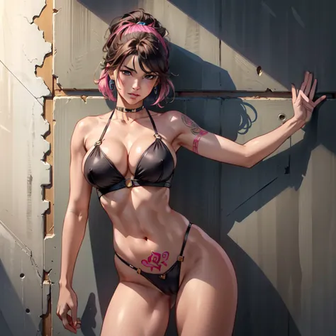 estilo anime, mujer grafitera, grafiti en la pared, desnuda contra la pared, gorra de lado, colores vivos, buena figura, buenas curvas, tatuajes maxima calidad, ultra detallado, 8K, cuerpo entero, cameltoe, ultra detailed 8k image, sharp image.