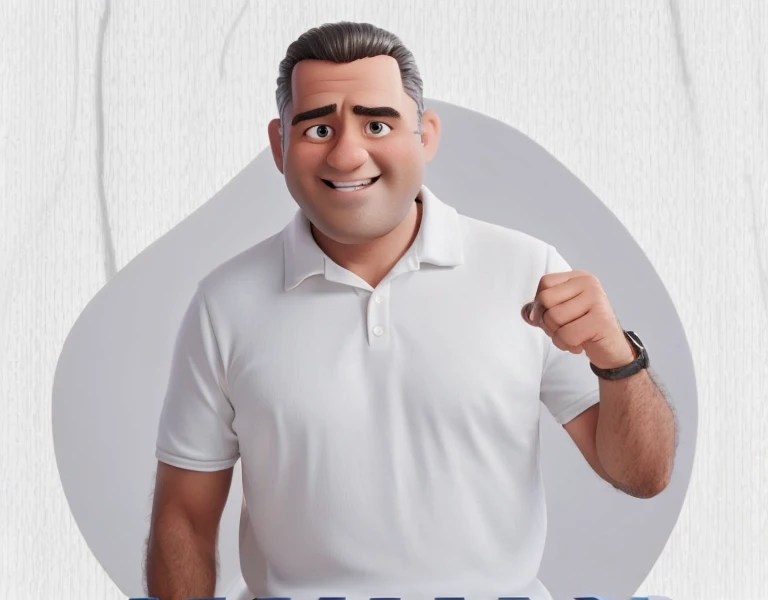 40 year old businessman, sorrindo. Cabelo escuro com fios brancos. A successful businessman always demonstrating strength and joy regardless of his day, criar imagem arte em formato Estilo Pixar