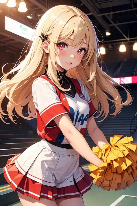 ((1 girl)), Latest Trends in Clothing, Cheerleader, Watching Sports, enthusiastic,support, Cute little sister, Cowboy Shot,((Very detailed,highest quality, High resolution, 8k wallpaper, Beautiful clothes,)),((Blonde Hair, Long Hair,Straight hair)),Secure ...