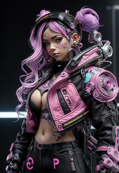 una mujer con cabello rosa sentada encima de una pared, arte cyberpunk de anime, arte de anime ciberpunk, Chica de anime ciberpunk femenina, Chica de anime ciberpunk, cyberpunk dreamy girl, chica ciberpunk, anime ciberpunk, Cyberpunk hermosa chica, arte de...